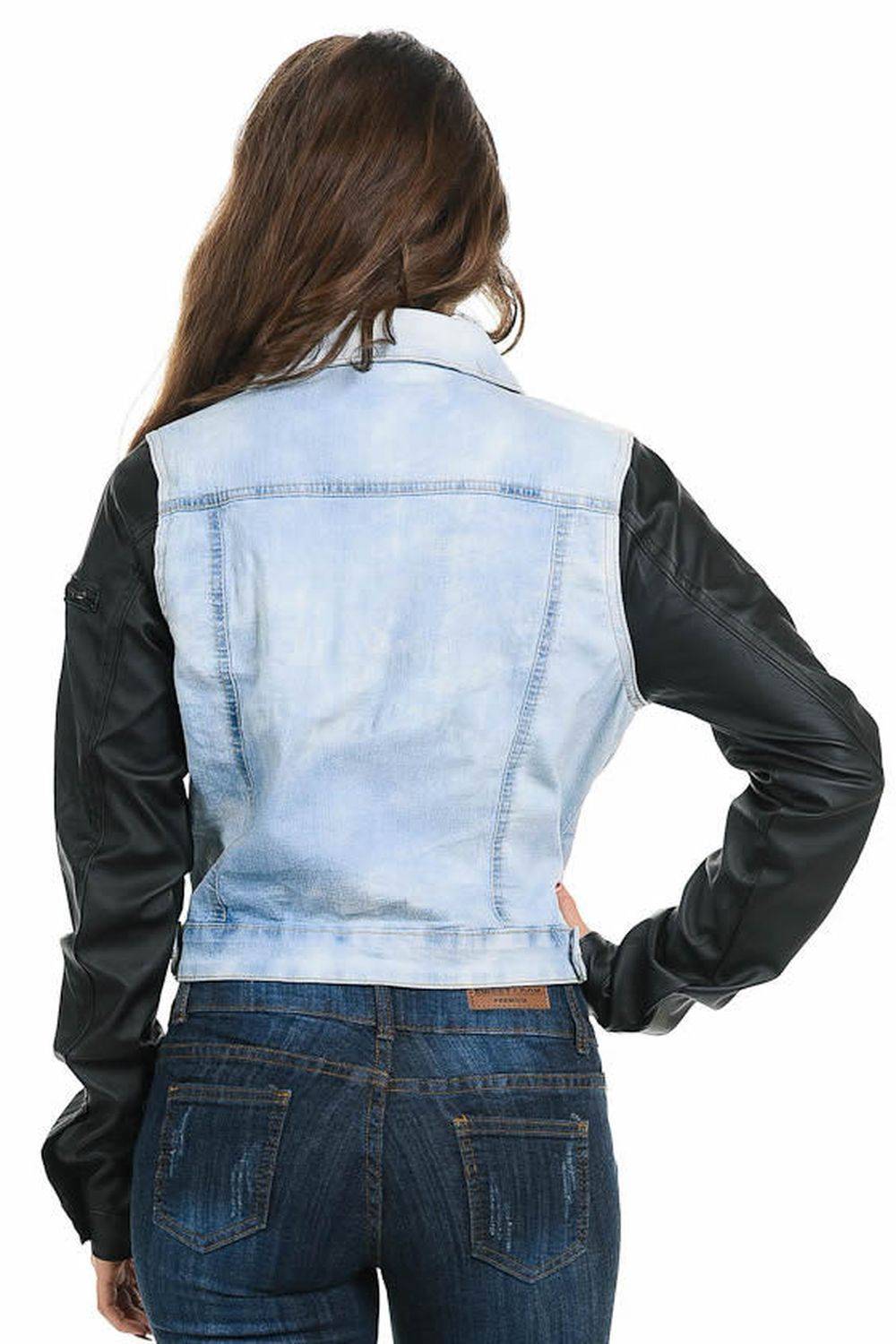 Womens Denim Jacket Leather Sleeves